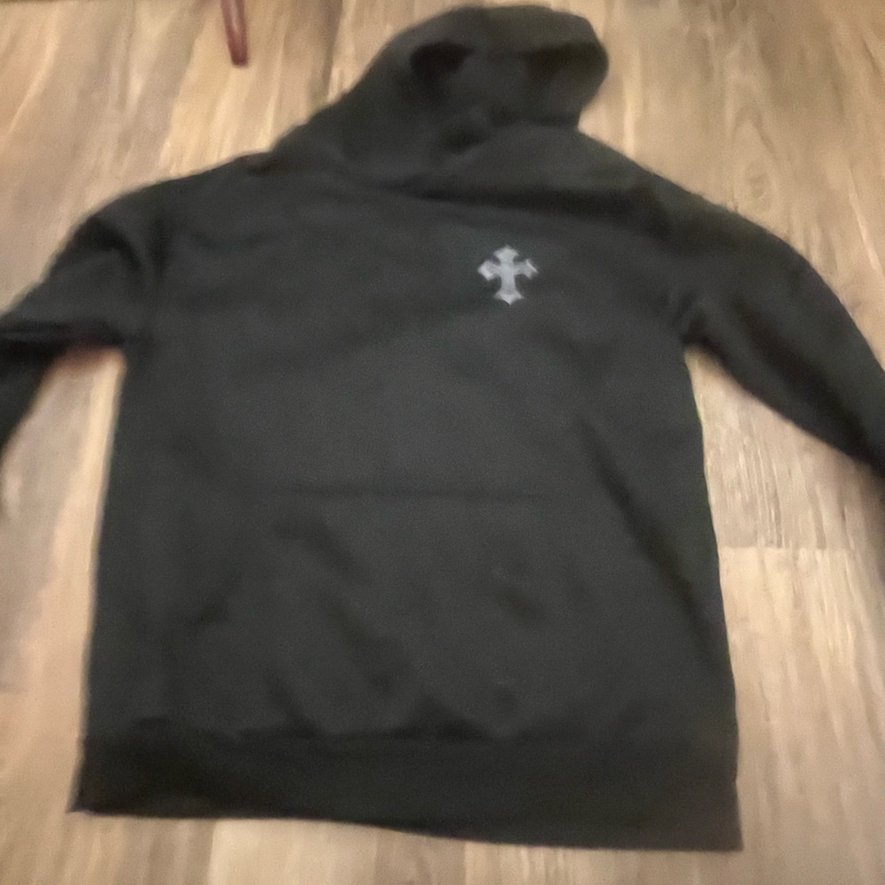 100% POLYESTER Black Hoodie with Cross Design